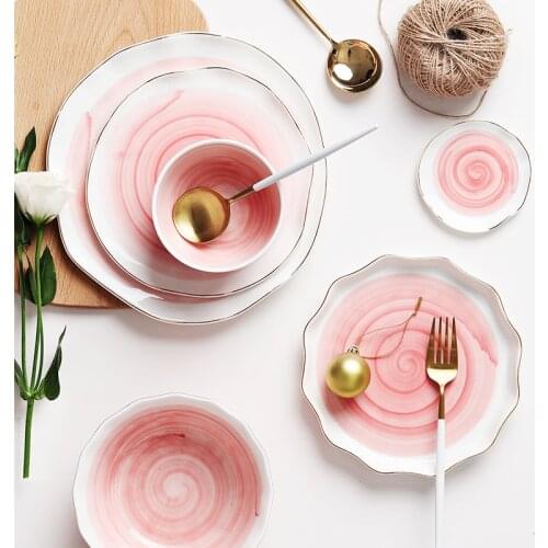 European Style Phnom Penh Ceramic Dinner Plates Creative Irregular Shape Rice Soup Bowl Western Steak Plate Household Tableware