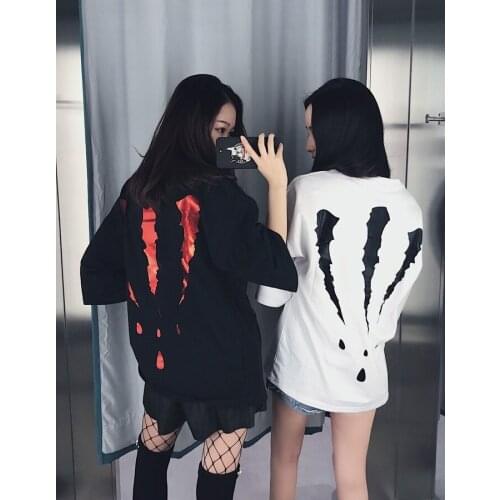 Korean fashion new women harajuku ulzzang BF loose style short sleeve blood paw print medium long t-shirt tops MLXLXXL