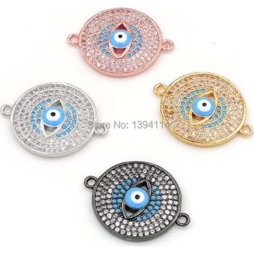 23*17*2mm Micro Pave Clear&Kallaite CZ Round Of Hollow Eye Connectors With Enamelling Blue Eye Fit For Making Bracelets Jewelry