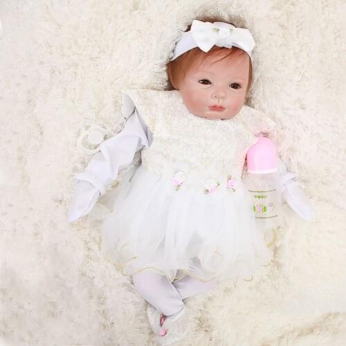 DollMai reborn dolls white dress girl newborn doll 22inch 55cm soft Silicone Reborn Baby Dolls kids toy gift bebes reborn