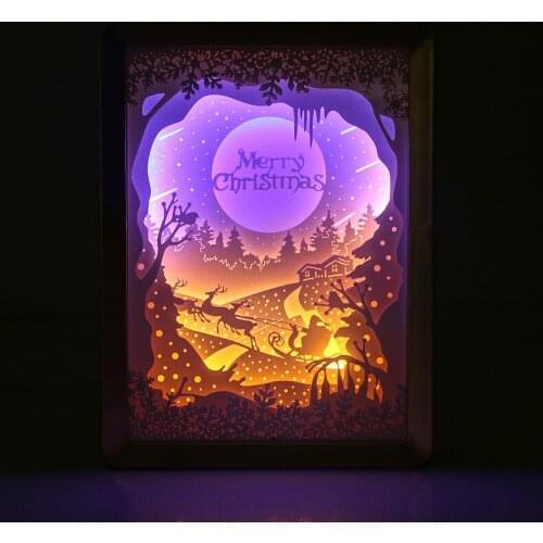 Paper Carving Lamp LED Light Christmas Gift Cartoon Picture Shadow Box Frame Children Night Lght Home Decorative Paintings