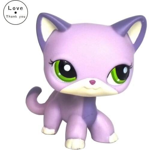 Lps cat pet shop toys cat #2094 little short hair standing blue-violet kitten green eyes child Xmas gift old original