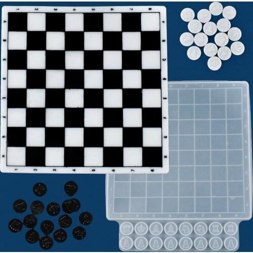 International 3D Chess Silicone Mold Kit Crystal Epoxy Resin Mirror Mold 3D Chess Piece Checkerboard Casting Mold DIY Handcrafts