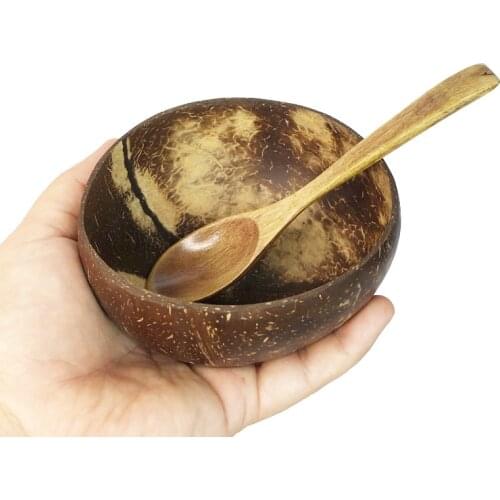 12-15cm Natural Coconut Bowl set wooden Salad Ramen bowl Coconut Wood Spoon Set coco smoothie Kitchen tableware Coconut bowl