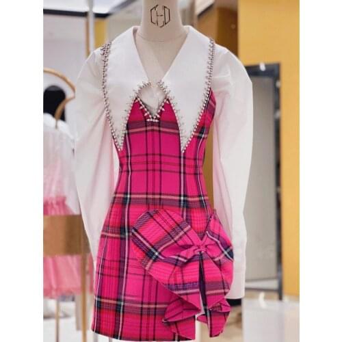 Модные платья в клетку NINE ELDER BROTHER NINE China At AliExpress