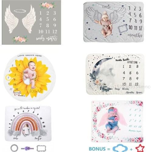 Infant Monthly Record Growth Milestone Blanket Newborn Photography Props Cloth Baby Angel Wings Photography Blanket Bath Towel