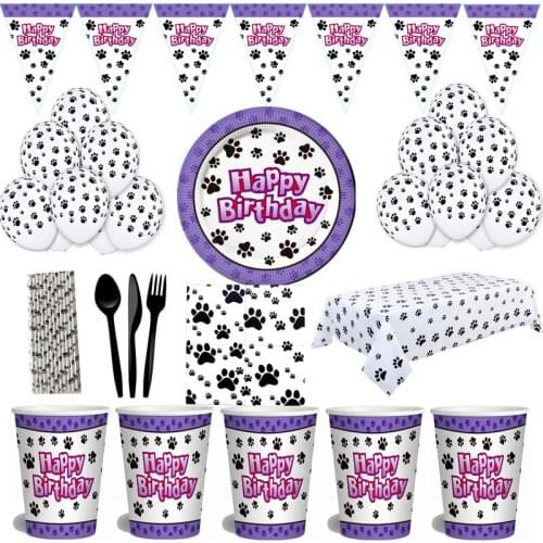 Hot Cartoon Dog Paw Disposable Party Tableware Kids Birthday Cute Pet Party Decor Baby Shower Paper Cup Plate Party Supplies