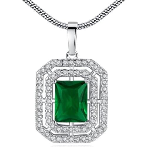 Ladies Necklace New Rhodium plated Necklace Fashion Charm Green Cubic Zirconia Necklace Banquet Gift For Ladies