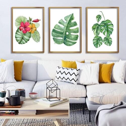 Palm Leaf Green Plant Leaf Flowers Canvas Painting Minimalist Decorative Picture Wall Art Poster Bathroom Living Room Home Decor