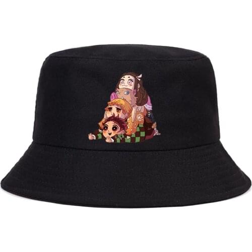 90s Hot Japanese Anime Demon Slayer Graphic Bucket Hat Women Kawaii Kimetsu No Yaiba Cartoon Tanjirou Kamado Unisex Panama Cap