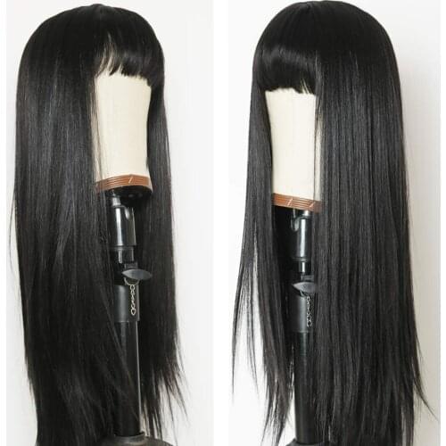 Wig with Bangs for Black Women Silky Straight Glueless Heat Resistant Fiber Hair Synthetic Wigs