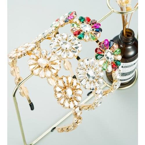 European American Spring New Rhinestone Exaggerated Metal Inlaid Flower Headband Fashion Temperament Bridal Hair Accessories