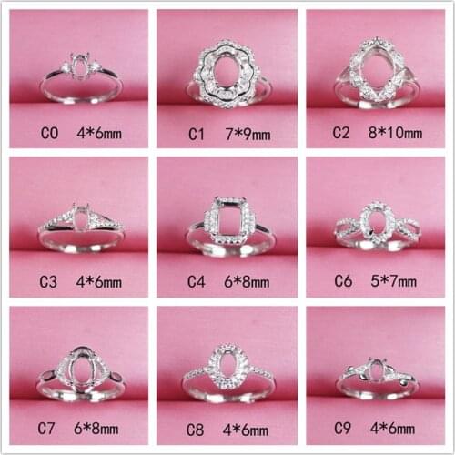 Oval shape adjustable ring base silver 925 diy jewelry making gemstone ring setting finding 4*6 women fashion C