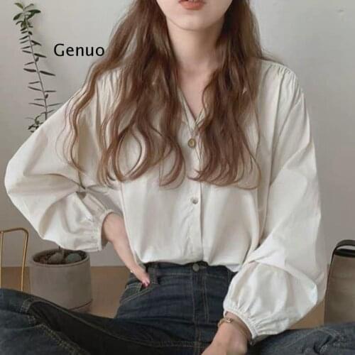 Shirts Women Simple Retro Casual Trendy Solid Loose Single Breasted Loose Korean Style Tender Elegant Lady Blouses New