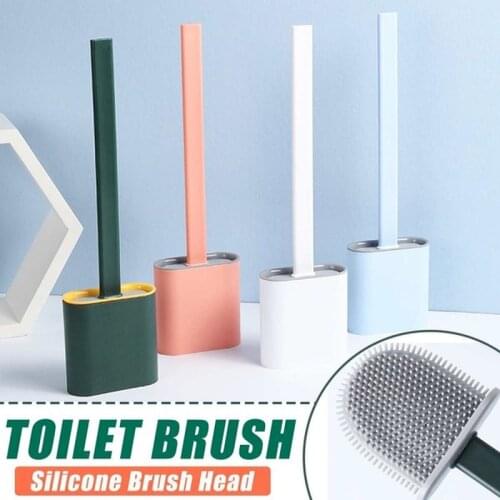 Silicone WC Toilet Brush Bristles Wall-mounted Bathroom Toilet Brush Holder Set Cleaning Brush