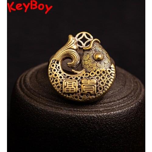 Vintage Brass Blessing Fish Keychain Pendant Fashion Jewelry Lucky Pure Copper Car Key Chain Ring Hanging Men Women Chinese Gift
