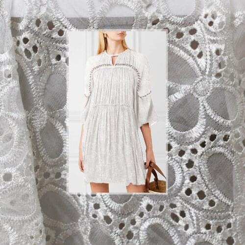 Red Raspberry White Clover Silk Crinkle Chiffon Embroidered Fabric Garment Materials Women Dress Sewing Cloth Freeshipping