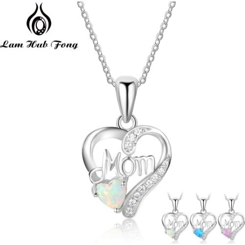 Genuine 925 Sterling Silver Women Necklaces Pendants with Heart Shape Opal Stone Best Jewelry Gift for Mom Mother (Lam Hub Fong)