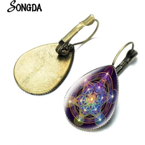 2021 Trend Mysterious Metatron Cube Vintage Earrings Geometric Flower of Life Pattern France Dangle Earring Hook Womens Jewelry