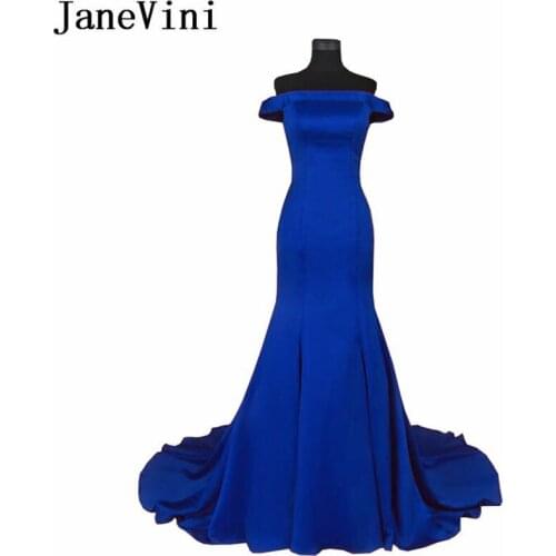 JaneVini Royal Blue Evening Dress Elegant Mermaid Long Off Shoulder Evening Gowns Ladies Formal Dresses Robe Longue