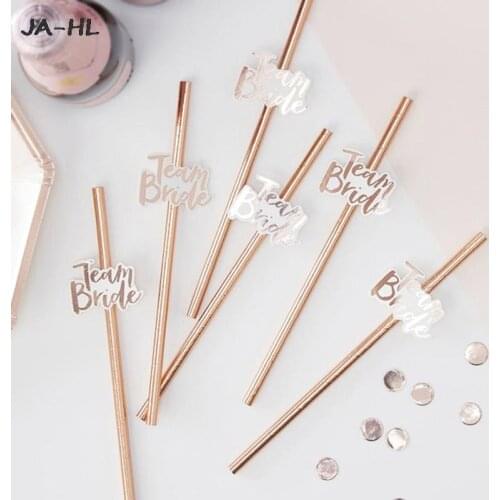 10pcs Bride To Be Rose Gold Straw Team Bride Wedding Drinking Hen Party Decoration High Quality