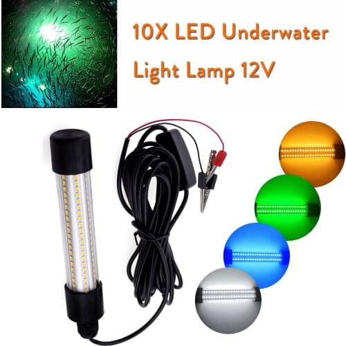 10X LED Underwater Light Lamp 12V 1200LM Waterproof For Submersible Night Fishing Boat Outdoor Lighting White Warm Green Lights