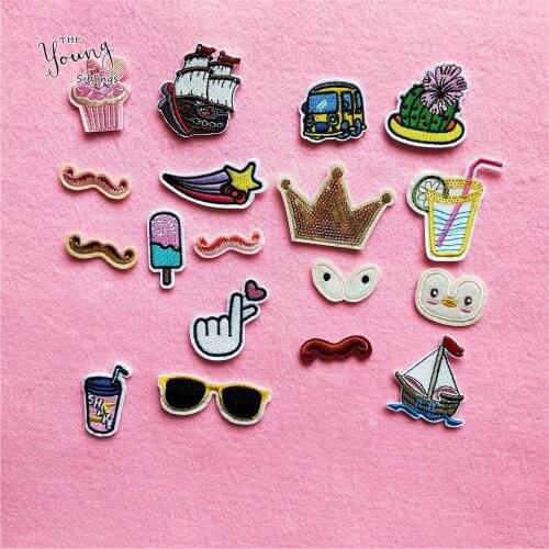 20 kinds for Choose Hot sale Crown Boat Car Patch Iron On Cartoon Patches Set Cute Cheap Embroidered Patches For Kids Clothes