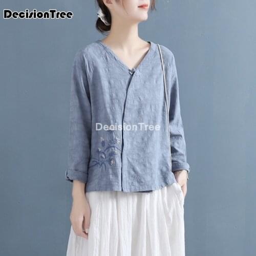 2021 vintage printed cotton linen top camisa china modern chinese style cheongsam blouse retro qipao shirt traditional blouse