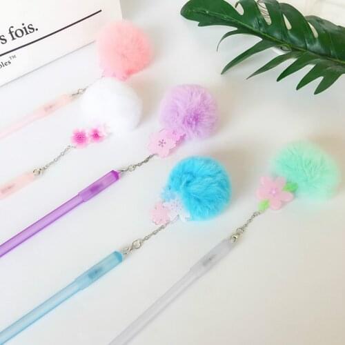 36PCS New Creative Pen Students Stationery Cartoon Cute Sakura Rex Rabbit Fur Gel Pens Kawaii School Supplies