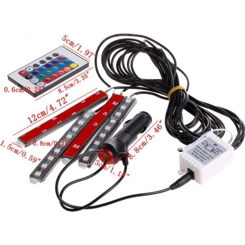9LED Remote Control Colorful RGB Car Interior Floor Atmosphere Light Strip