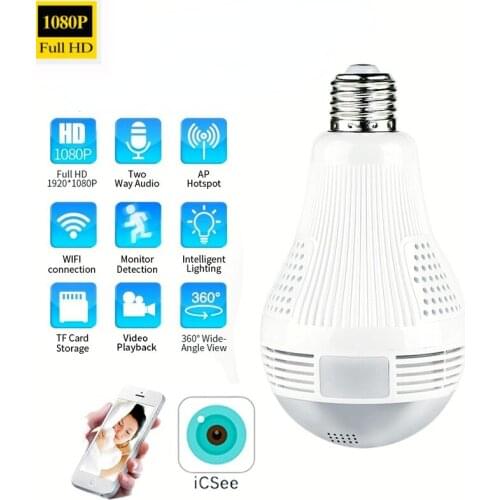 1080P HD Wireless Home Surveillance Camera 360 Panorama Wifi IP Bulb Camera Wireless CCTV Surveillance Fisheye Network