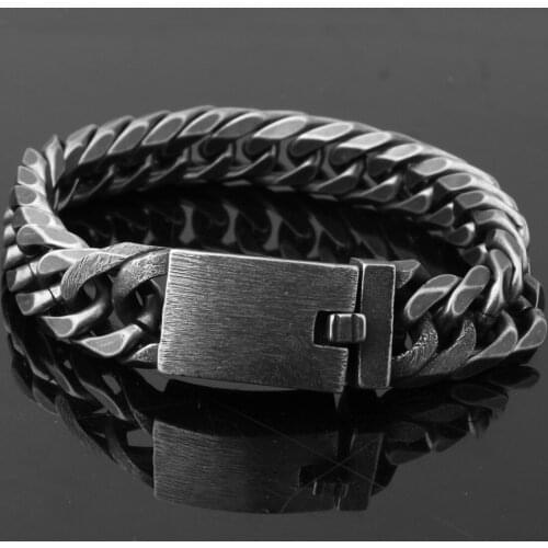 New Style Antique Finished Matte Black 13mm Stainless Steel Double Curb Cuban Chain Bracelet Men Jewelry Party Christmas Gift