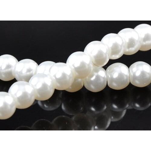 DoreenBeads Glass Imitation Pearl Beads Round White 6mm Dia,82cm(32 2/8") long,1 Strands(approx 145PCs/Strand) Hot new