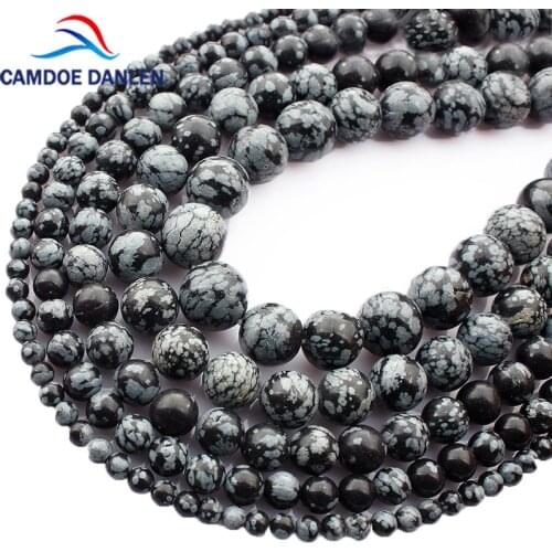 Natural Stone Snowflake Obsidian Alabaster Round Beads 4 6 8 1012 mm Beads For Jewelry Making Diy Bracelet Necklace