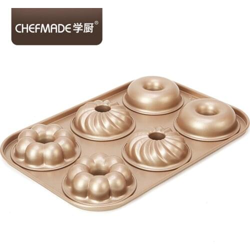 CHEFMADE Golden 6 Even Non-stick Three Flower Cake Mold Heavy carbon steel Oven Baking Mold Doughnut Cookie Bread Cake Mould