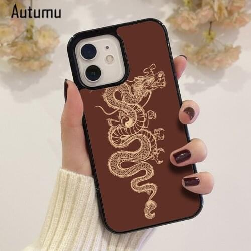 Phone Case for iPhone 12 mini X XS XR 11 Pro Max SE 2020 5 6S 7 8 Plus Samsung Galaxy S8 S9 S10 S20 S21 Brown Dragon Cover