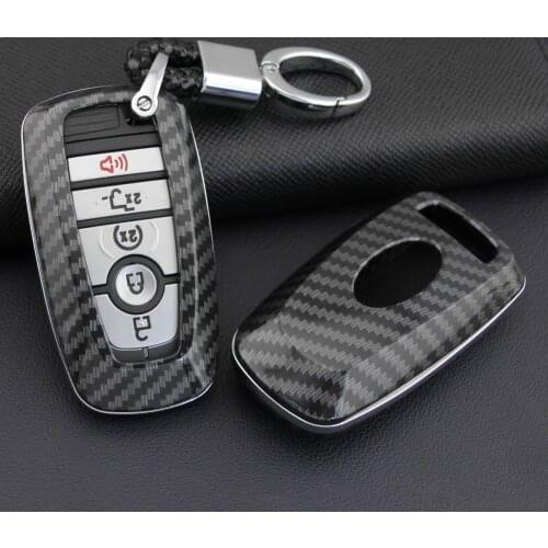 For New Ford Fusion F-150 Mustang Explorer Ranger Edge Ecosport Carbon Fiber Smart Key Fob Chain Hard Shell Cover Case
