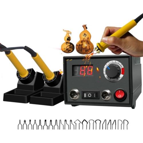 Wood Burner Adjustable Temperature Digital Display Pyrography Dual Pen Burning Machine for Drawing Wood Leather Writing Leaves