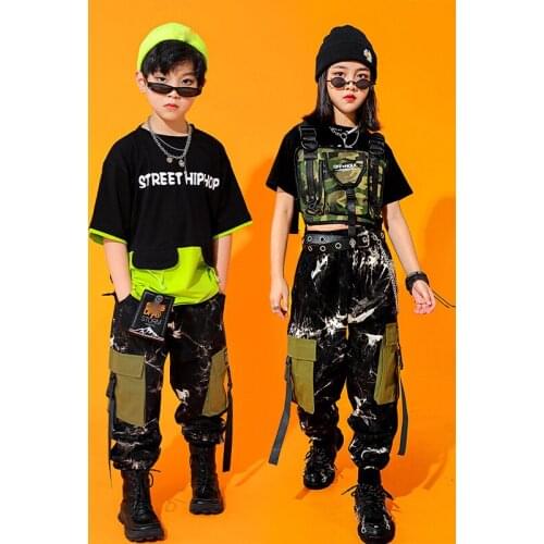 ChildrenS Summer Hip-Hop Costumes Boys Camouflage Hiphop Suits Girls Jazz Dance Catwalk Stage Outfits Street Dance Wear DQS7637