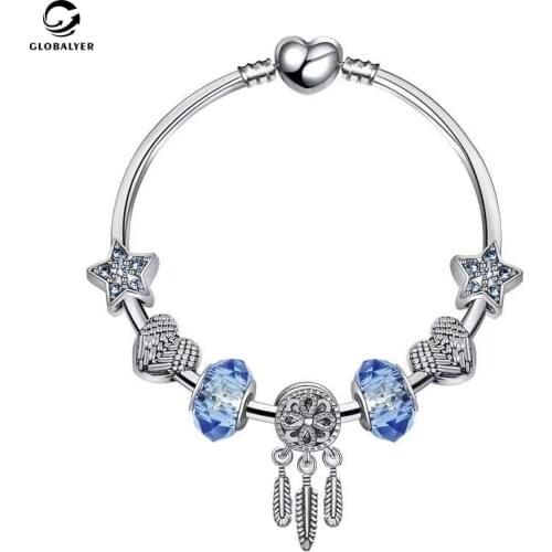 European and american guardian dream Blue star dream catcher bracelet Creative heart bracelet acessories Free shipping 282