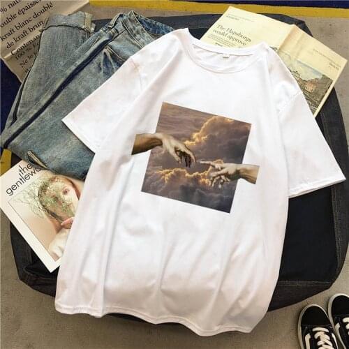 Womens T-Shirts Oversized T-Shirt Aesthetic Oil Painting Sky Harajuku Shirt Personality Print Streetwear Tops Female Clothes