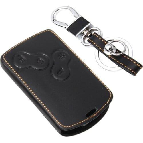 Leather Car Key Case Keychain Bag For 4 Buttons Renault Koleos Laguna 2 3 Megane 1 2 3 Sandero Scenic Captur Clio Duster Fluence