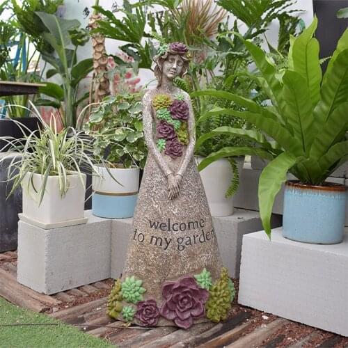 Pretty Girl Wearing A Succulent Skirt Garden Park Outdoor Landscape Sculpture Magnesium