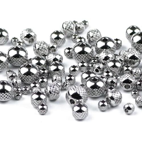 YHBZRET 200pcs Stainless steel beads Spacer 3/4/6/8MM Grid/Tir Round ball Loose Beads for Jewelry making bracelet DIY Findings