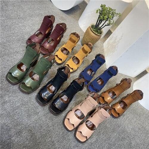 Summer 2021 Runways Womens High quality Genuine leather gladiator sandals Hollow-out vintage high heels sandal EU35-42 BY836