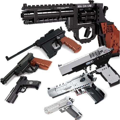 Technique Army Mark Handgun Guns Kit Revolving Pistol Sets Swat Military Ww2 Weapons Model Building Blocks Boy Toys Desert Eagle