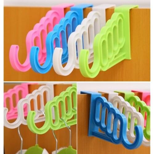 Multi-Function Home Accessories Foldable Clothes Hanger Drying Rack 5 Hole Suit Bathroom Door Plastic Organizer JW