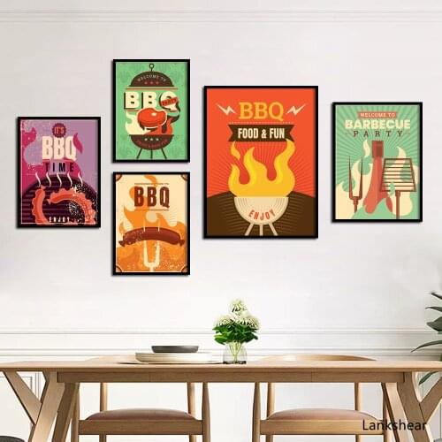 Cartoon BBQ Posters and Prints Nordic Wall Art Canvas Painting Wall Party Sausage Hamburger Pictures Restaurant Home Decoration