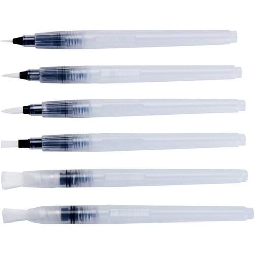 6 Pcs Assorted Waterbrush Water Coloring Brush Pen for Watercolor Painting Water Soluble Pencils Brush Pens Markers Solid Colors