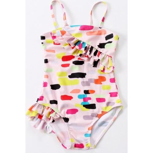 2021 New Childrens Ruffle One-piece Swimsuit Girls Color Polka Dot Swimsuit